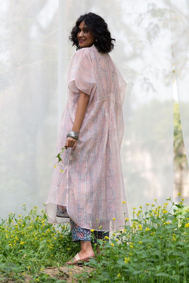 Masakali Rozana Stripe Chanderi Kaftan