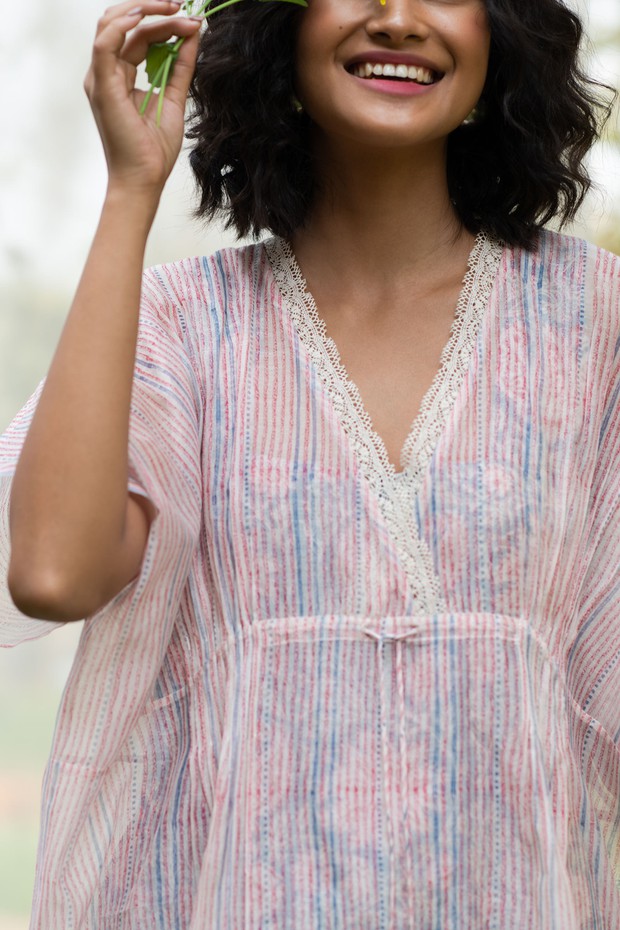 Masakali Rozana Stripe Chanderi Kaftan