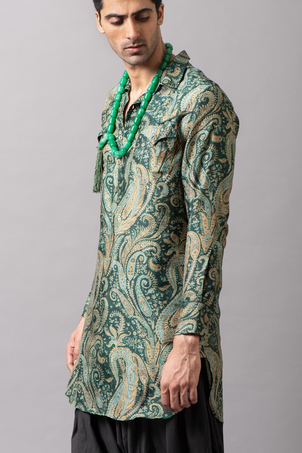 Marrakech Western Silk Kurta (Emerald)