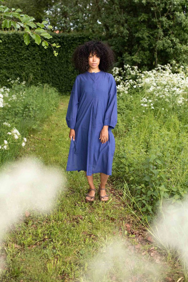Crow French Blue Pure Cotton Midi Dress