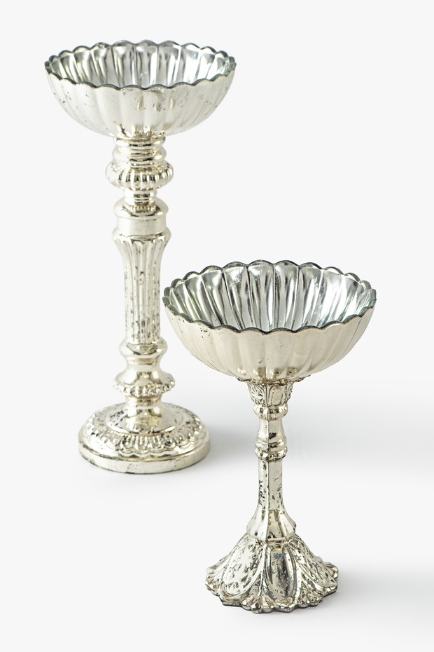 Set Of 2- Blush Silvered Candle Stand