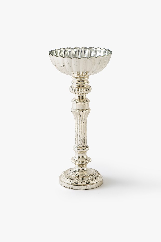 Set Of 2- Blush Silvered Candle Stand