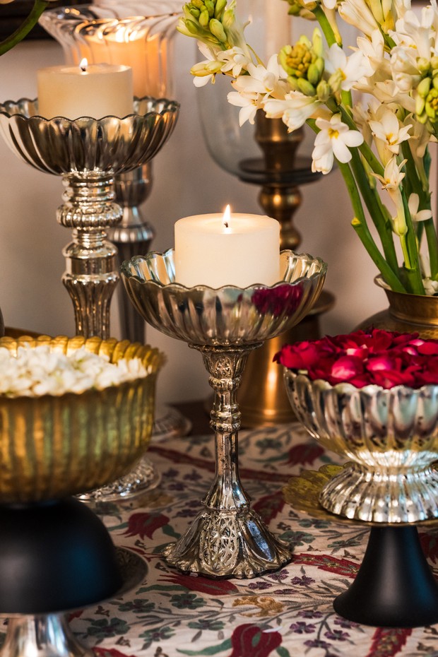 Set Of 2- Blush Silvered Candle Stand