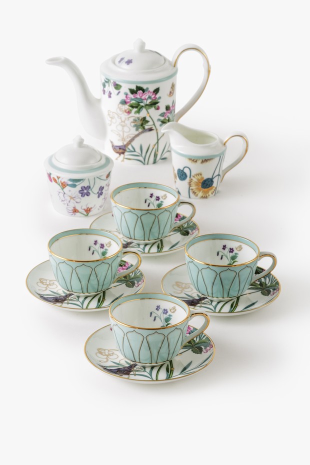 Set Of 7- Rosabagh Tea Set