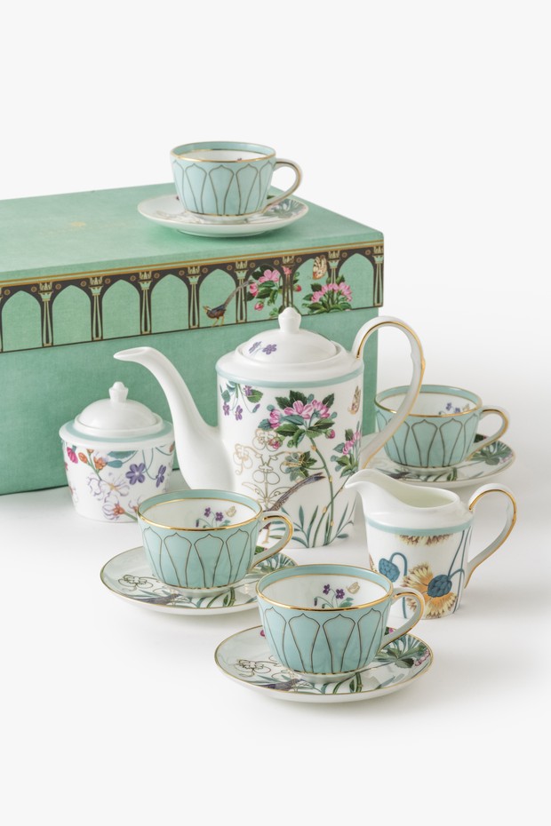 Set Of 7- Rosabagh Tea Set
