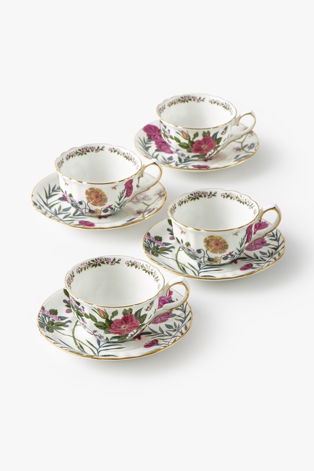 Set Of 4- Persia Garden Tea Cup & Saucer