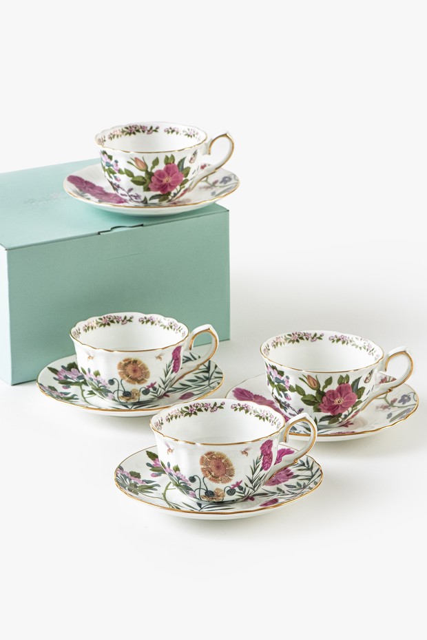 Set Of 4- Persia Garden Tea Cup & Saucer