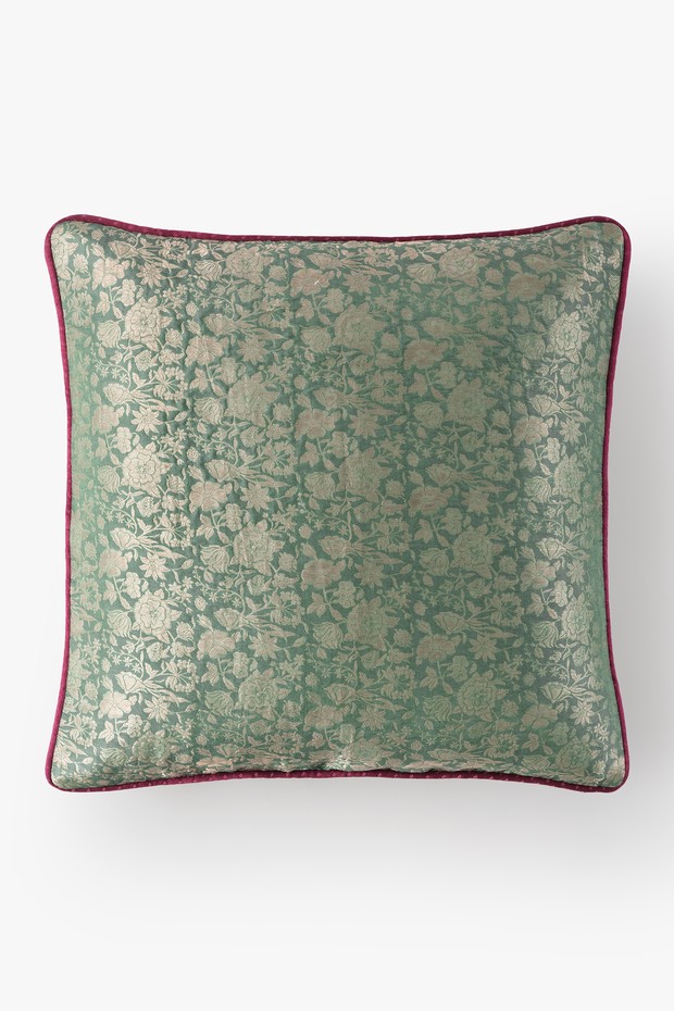 Gul Bagh Brocade Cushion- Jade