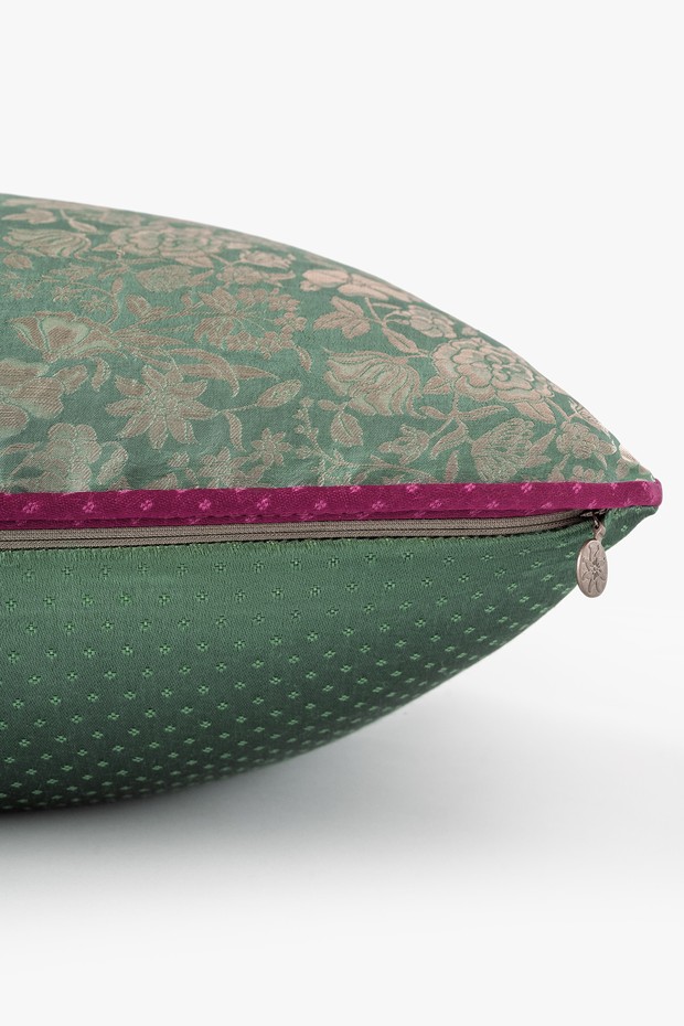Gul Bagh Brocade Cushion- Jade