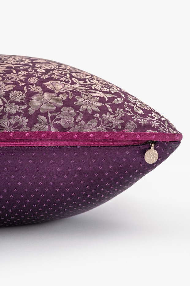 Gul Bagh Brocade Cushion- Light Violet