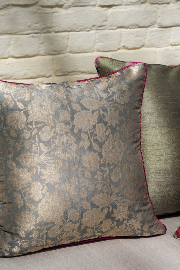 Meadow Brocade Cushion- Slate