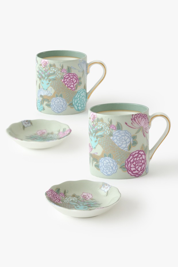 Service For 2 - Shambala Druk Tea Mugs & Mini Dishes