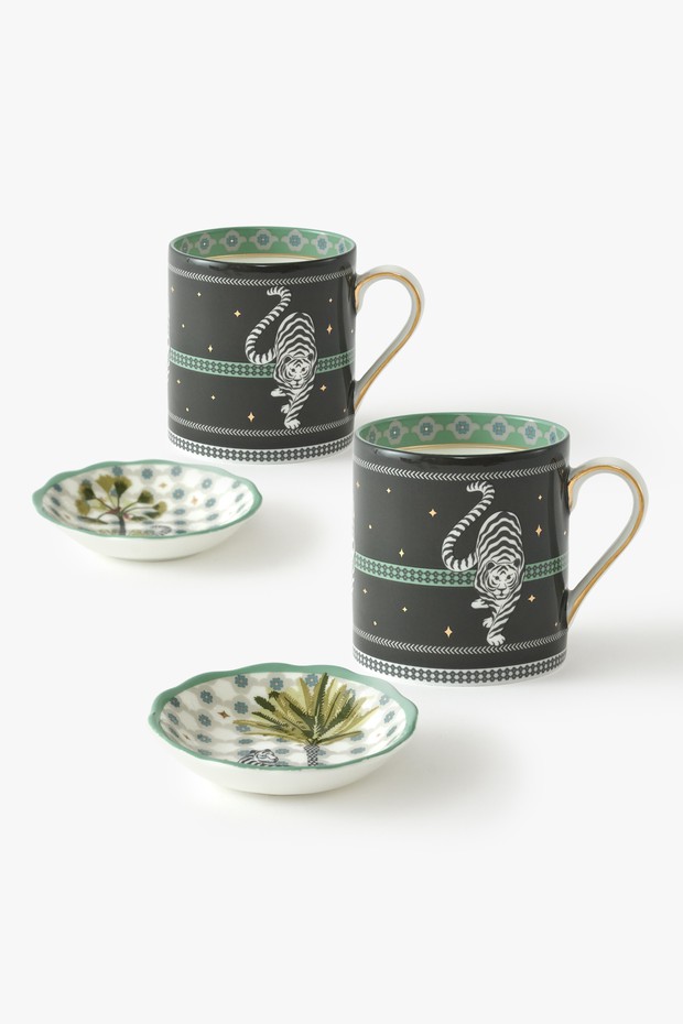 Service For 2 - Jungle Star Tea Mugs & Mini Dishes